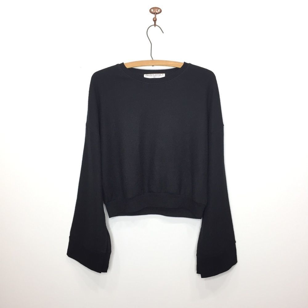 Project Social T "Louis Splite Sleeve" black cropped sweatshirt bell sleeves S